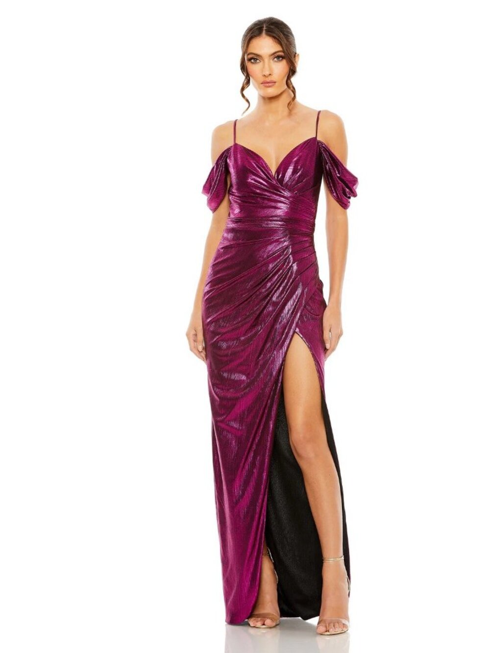 Mac Duggal Size 6 Purple 27091 Metallic Faux Wrap Slit Cocktail Gown Dress NWT
